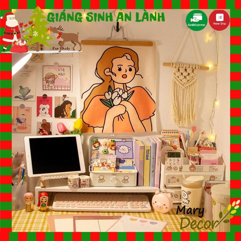 Sticker dán / Tấm tranh vải treo tường hình cô gái dễ thương trang trí cho phòng ngủ 32cm x 41 cm - Mary Decor