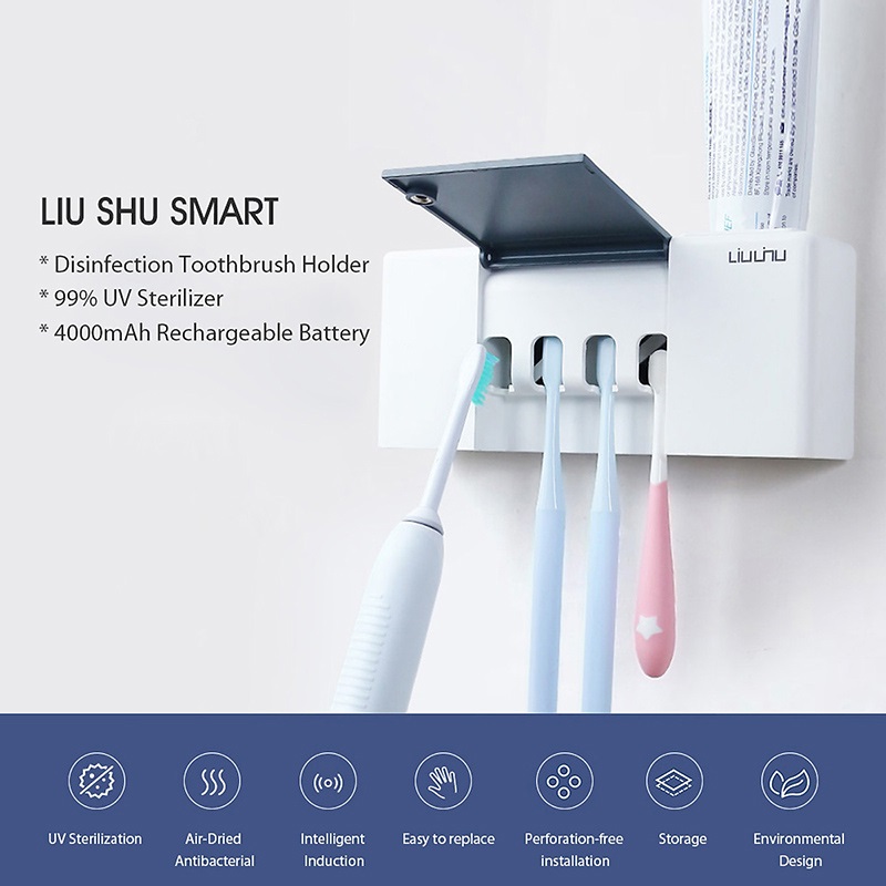Hộp tiệt trùng bàn chải đánh răng Xiaomi Youpin Liushu 4000mAh có thể sạc lại tia UV khử trùng kem đánh răng Máy phân phối bàn chải đánh răng