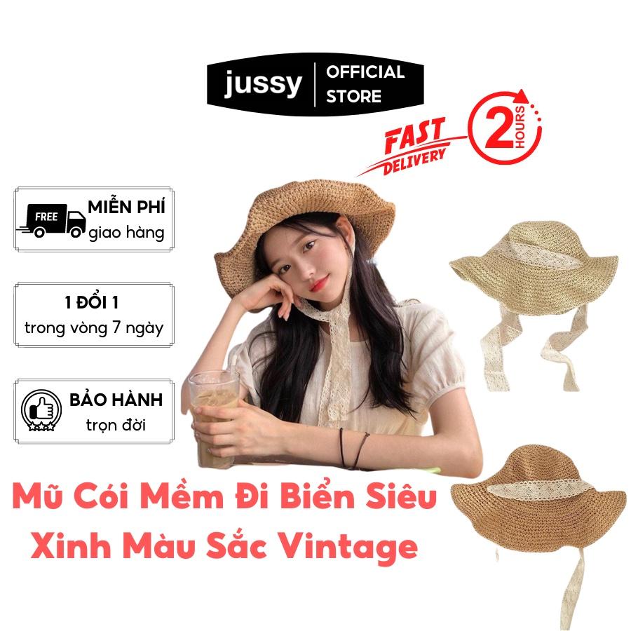 Mũ Cói Mềm Vinatge Jussy Fashion Phong Cách Nón Cói Đi Biển Nơ Ren Có Size Cho Mẹ Và Bé Nhiều Màu Hot