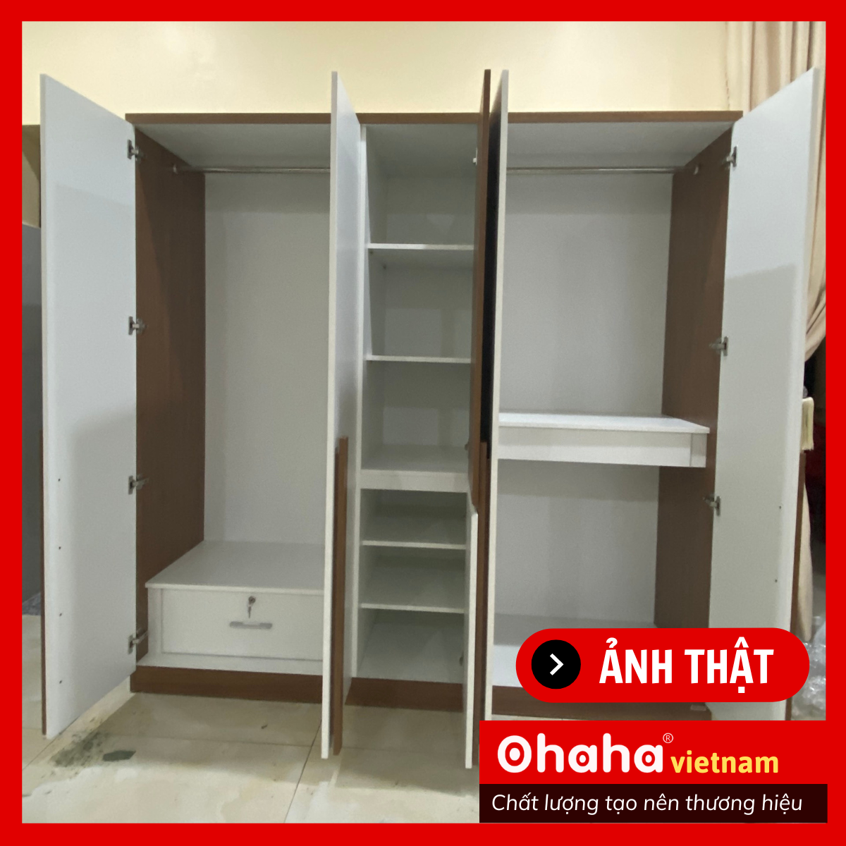 [Kèm Ảnh Thực Tế - Miễn phí vận chuyển &amp; Lắp đặt] TỦ QUẦN ÁO GỖ CÔNG NGHIỆP CAO CẤP 5 CÁNH OHAHA - TQA039