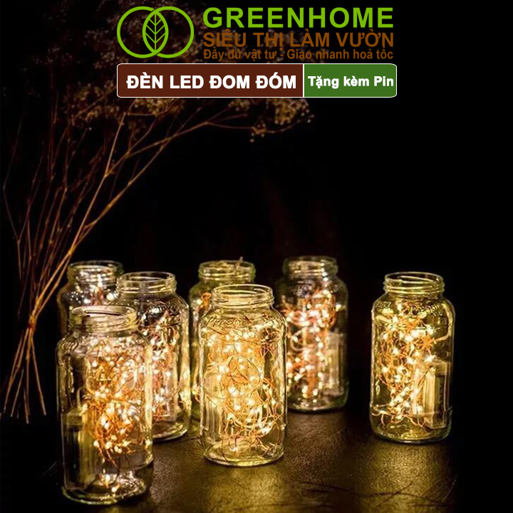 Dây Đèn Led Trang Trí Greenhome, Fairy Lights, Đom Đóm 1 Mét, 3 Chế Độ Sáng, Tặng Kèm Pin, Chịu Nước, Decor, Chụp Hình