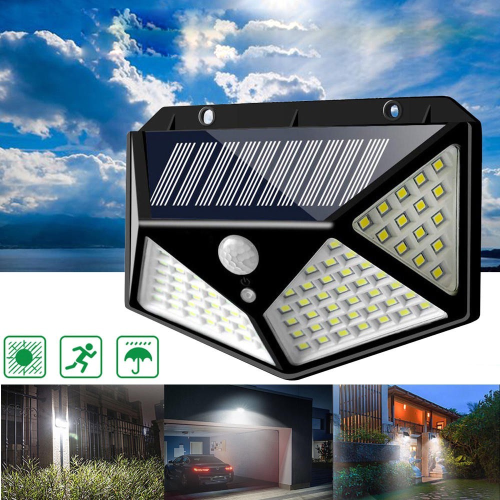 Đèn năng lượng mặt trời 100 LED siêu sáng, cảm biến chuyển động, tự động bật tắt khi trời tối, chống nước, gắn vách