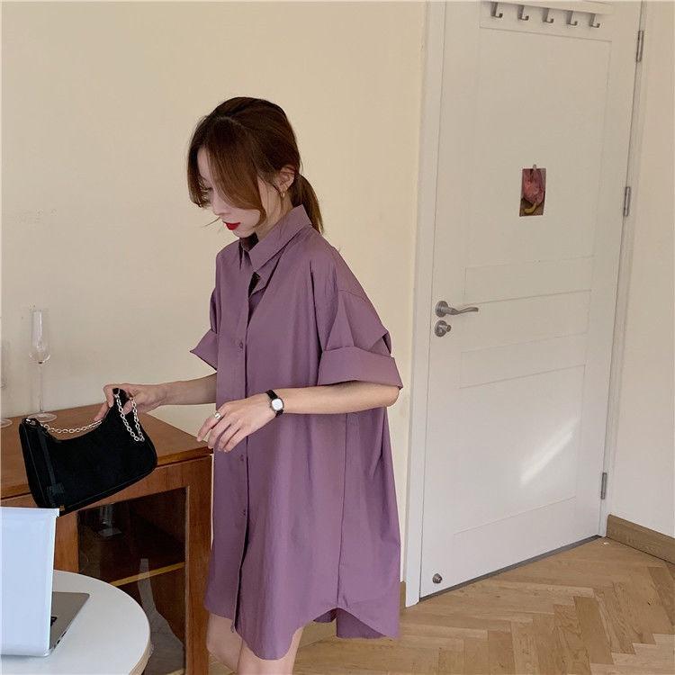 Áo Sơ Mi Tay Ngắn Rộng Màu Sắc Đơn Giản Thời Trang Cho trắng nữ