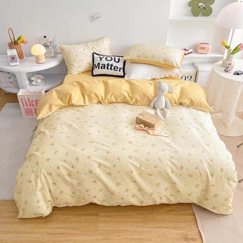 Bộ Chăn Ga Gối Cotton Living 100%cotton Hàng Nhập Khẩu 4 Món Hoa Nhí Vàng vintage