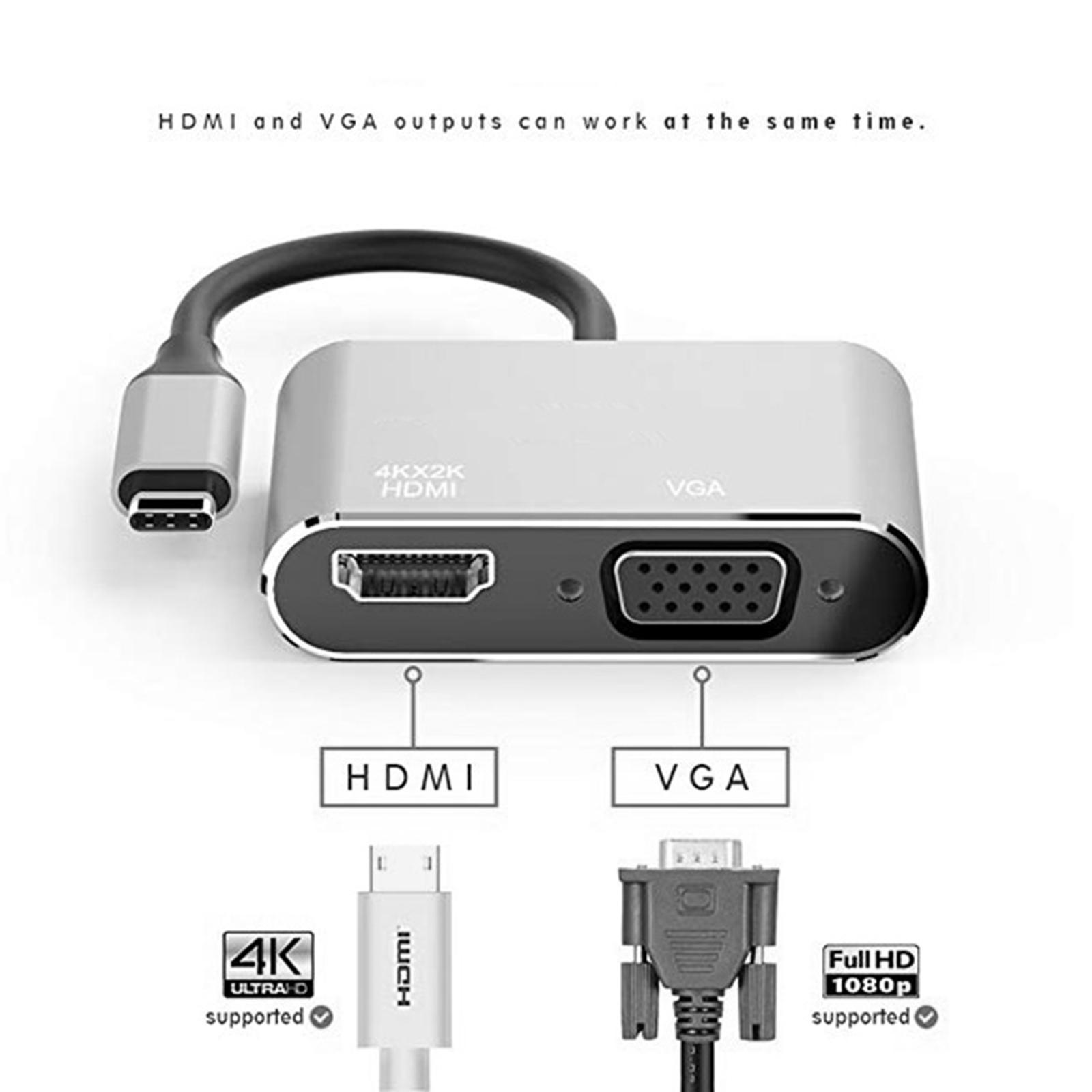2 in 1 USB C to  & VGA Adapter Plug and Play for HDTV Desktop Monitor