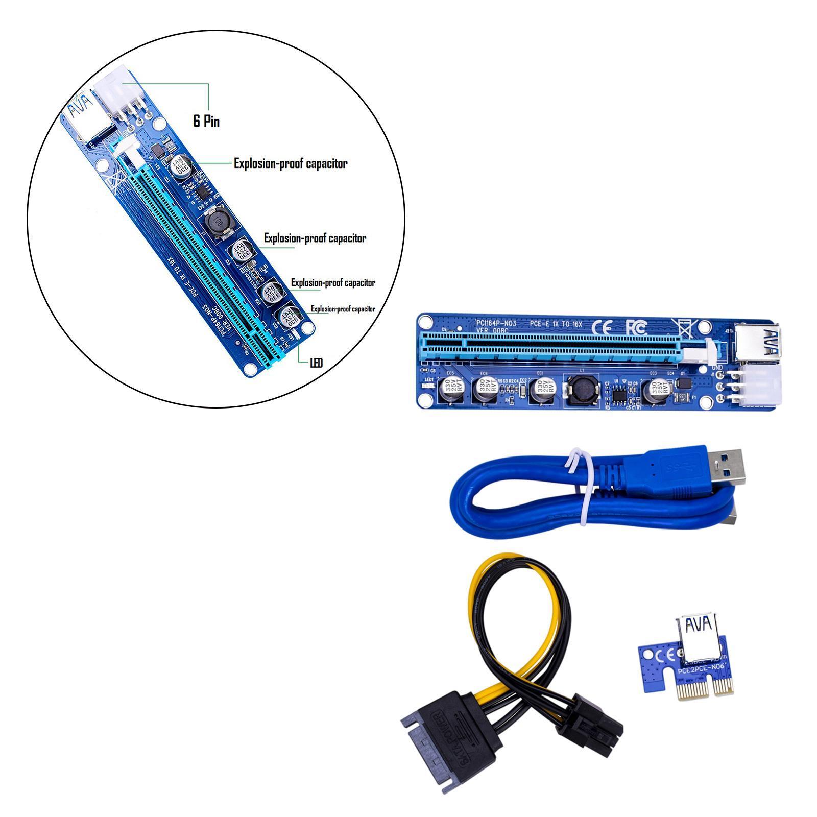 VER008C  Riser Card 6Pin  1X to 16X USB 3.0