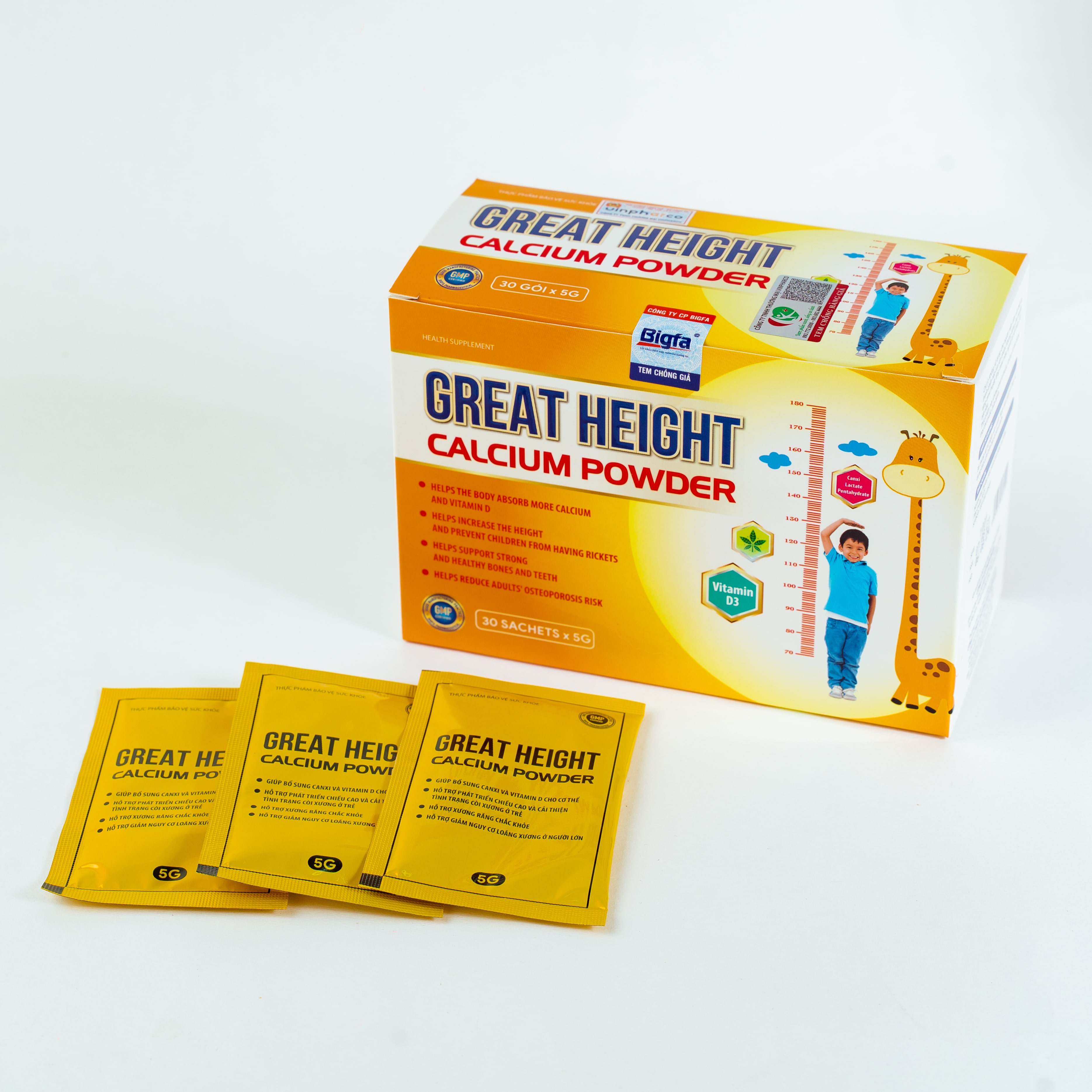 Cốm hỗ trợ tăng chiều cao Great Height Calcium Powder - Hộp 30 gói x 5g