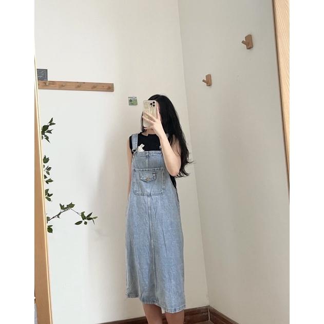 Váy yếm bò dáng suông trơn style basic Hàn Quốc