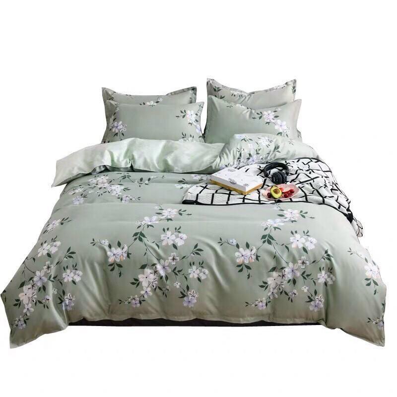 Bộ chăn ga poly cotton - mẫu hoa dây xanh