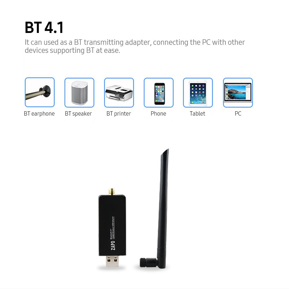 Bộ điều hợp WiFi ZAPO BT 4.1 USB cho PC WiFi băng tần kép Dongle với độ bảo mật cao / độ lợi cao có thể tháo rời