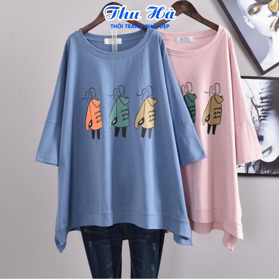 Hình ảnh Áo thun unisex tay lỡ Thu Hà áo phông form rộng chất liệu thun Cotton co giãn in hình 3 Cô Gái