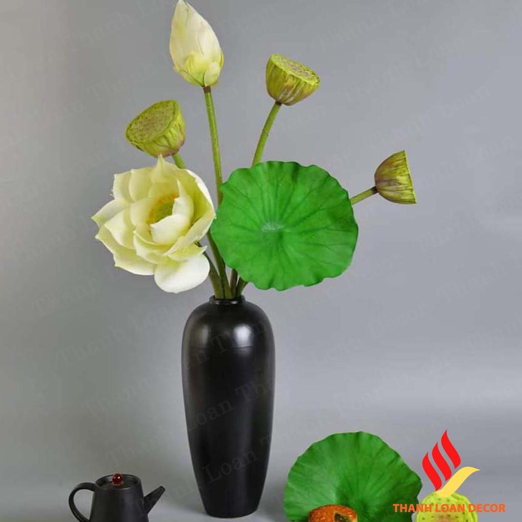 Lọ hoa decor trang trí phong cách vintage cao 33 cm - Bình hoa gốm sứ Bát Tràng - Màu đen