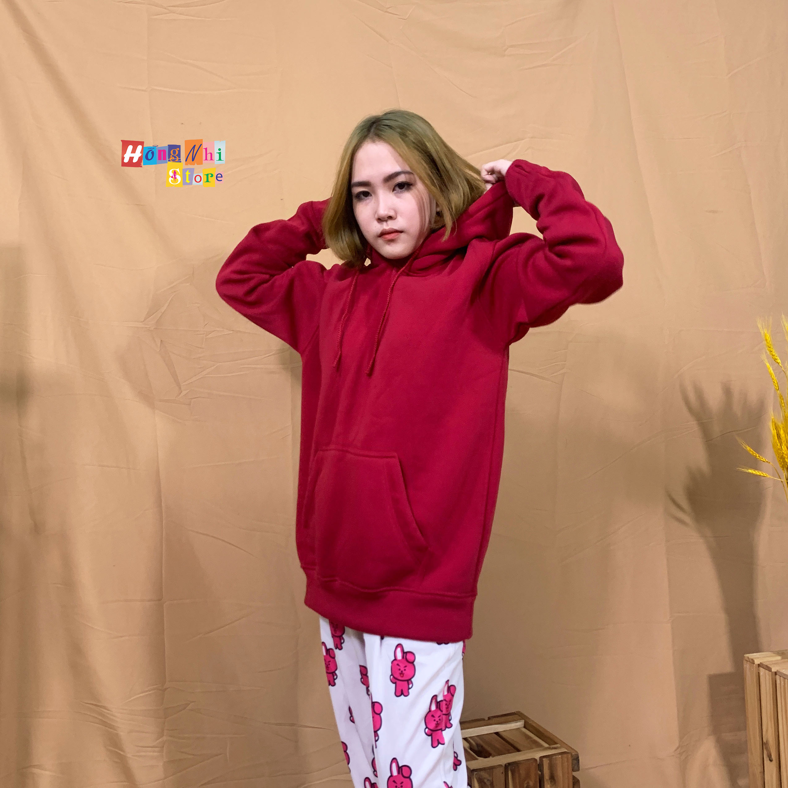Áo Hoodie Trơn Màu Đỏ Đơn Cao Cấp Dáng Rộng Unisex Nam Nữ Mặc Được - MM