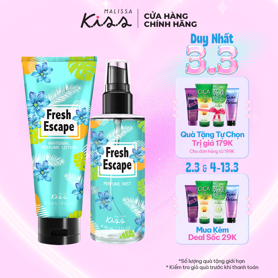 Bộ Đôi Malissa Kiss Body Lotion &amp; Body Mist hương Fresh Escape