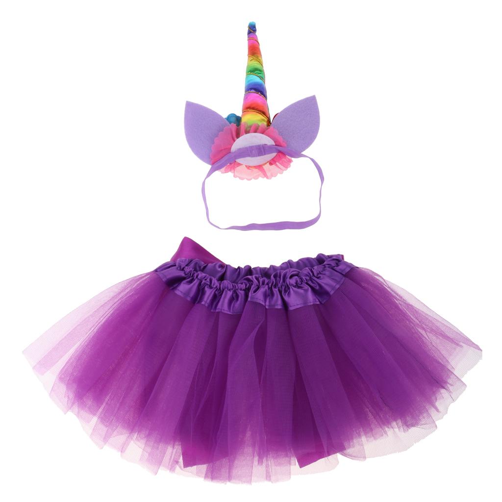 Kid Girls Princess Unicorn Tutu Fancy Dress Party Costume Set Purple