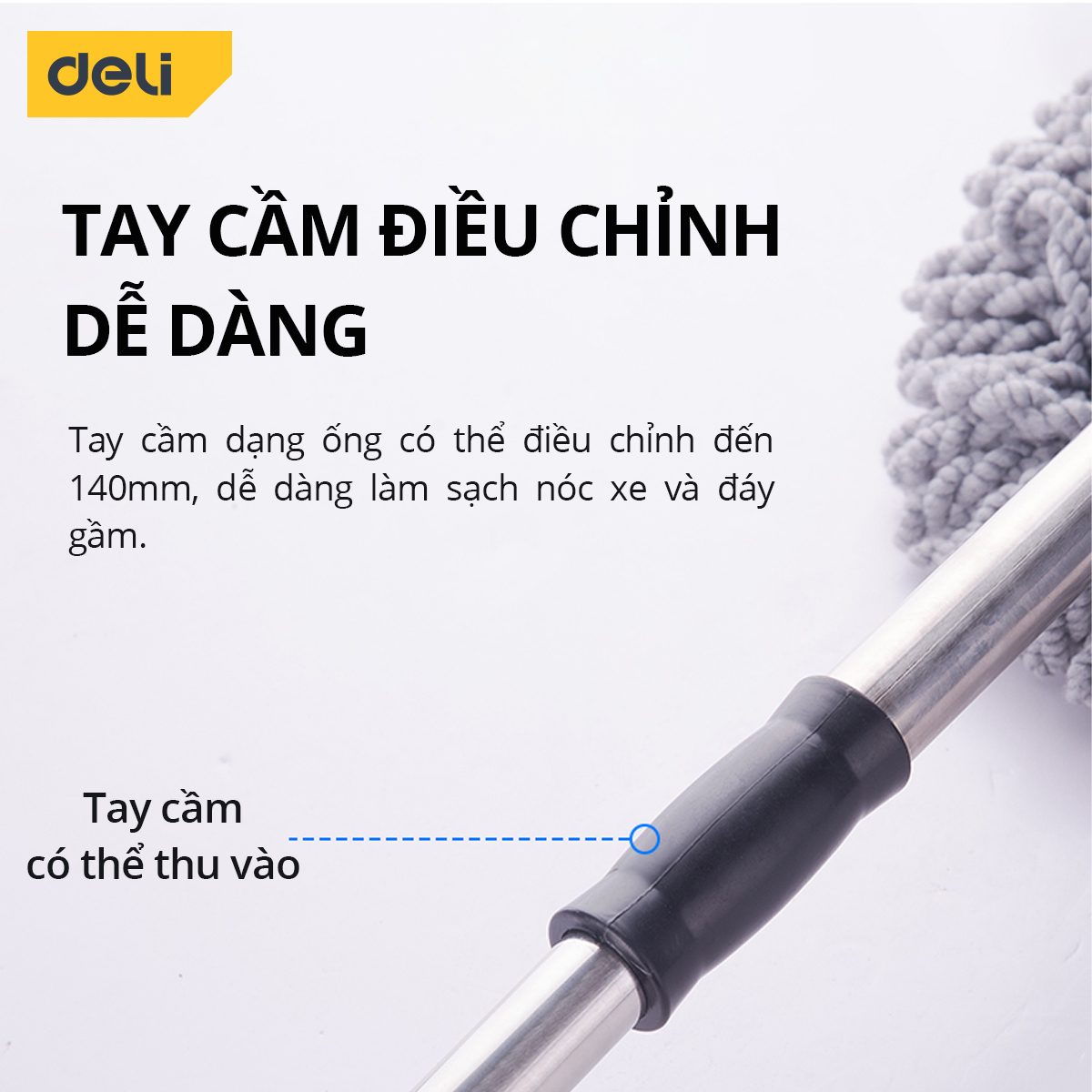 Bộ 2 Cây Lau Bụi Deli - Lau Ô Tô, Xe Máy, Dụng Cụ Gia ĐÌnh Đa Năng - Tay Cầm Có Thể Thu Gọn Lau Mọi Ngóc Ngách DL8063