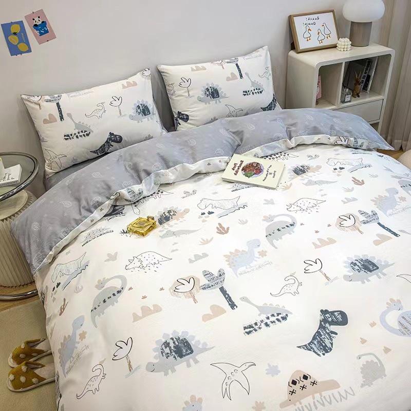 Bộ Chan Ga Gối Cotton Living 100%cotton Hàng Nhập Khẩu Cao Cấp Khủng Long Xanh