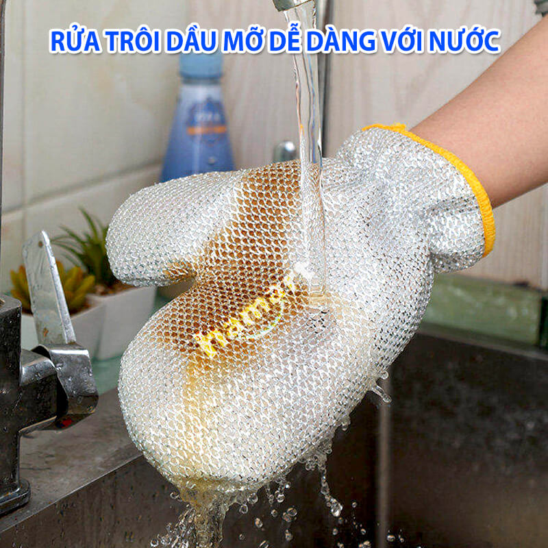 Bao Tay Lưới Thép Cọ Xoong Nồi Chảo Găng Bạc Rửa Chén Bát Mút Mềm Tạo Bọt Chà Vệ Sinh Bếp Đa Năng