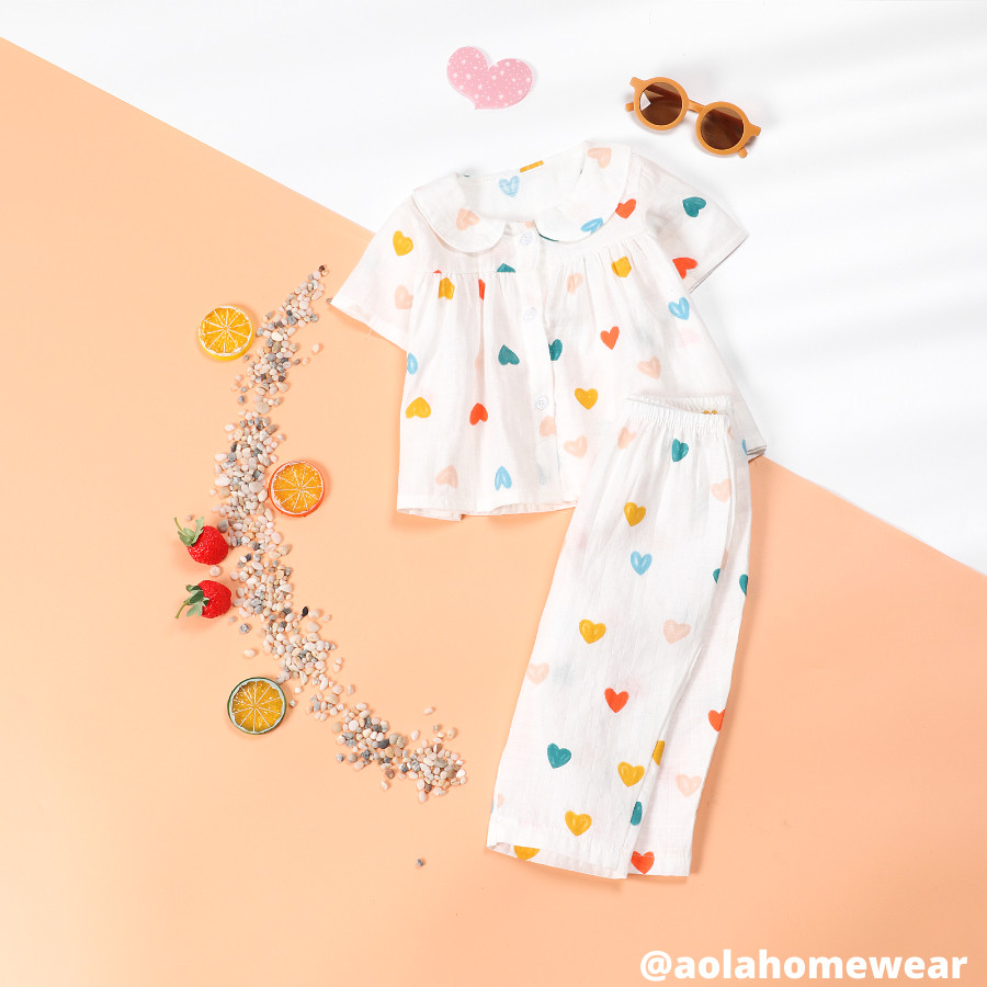 Pijama tay ngắn bé gái vải xô tre Áo Lá Homewear XONG22, đồ bộ xô bé gái babydoll họa tiết dễ thương
