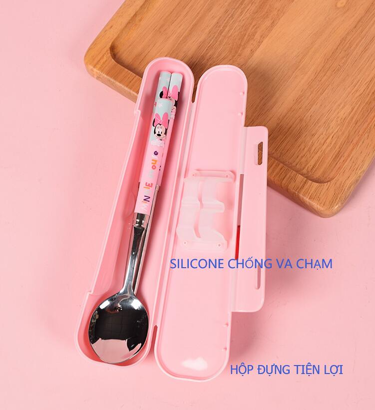 Bộ muỗng đũa inox in hình - Disney Kèm hộp đựng cho bé