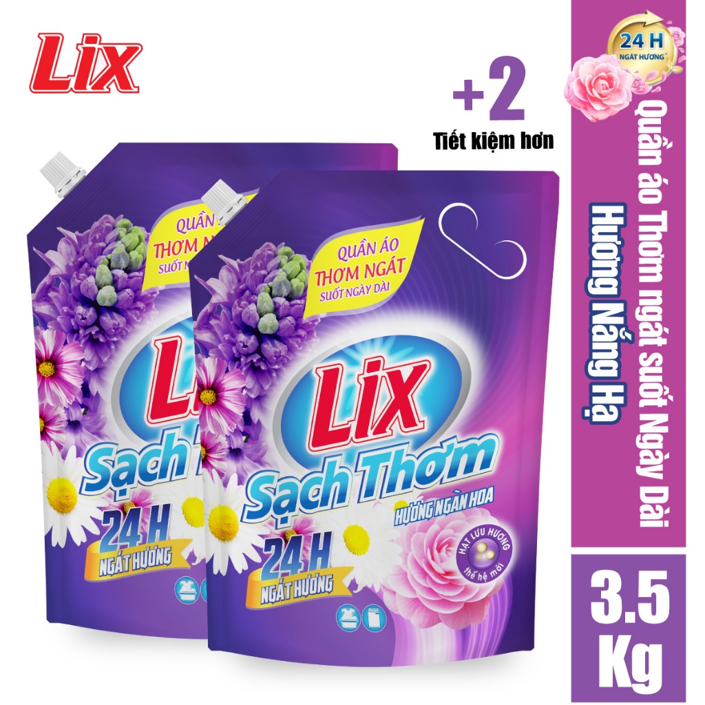 COMBO 2 túi nước giặt Lix sạch thơm hương ngàn hoa N7403