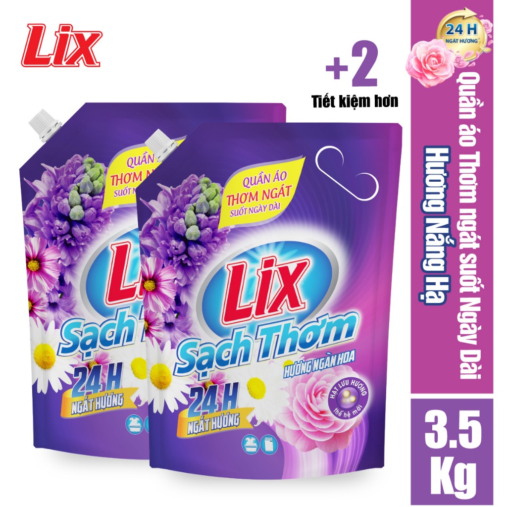 COMBO 2 túi nước giặt Lix sạch thơm hương ngàn hoa (2 túi x 3.5kg) N7403