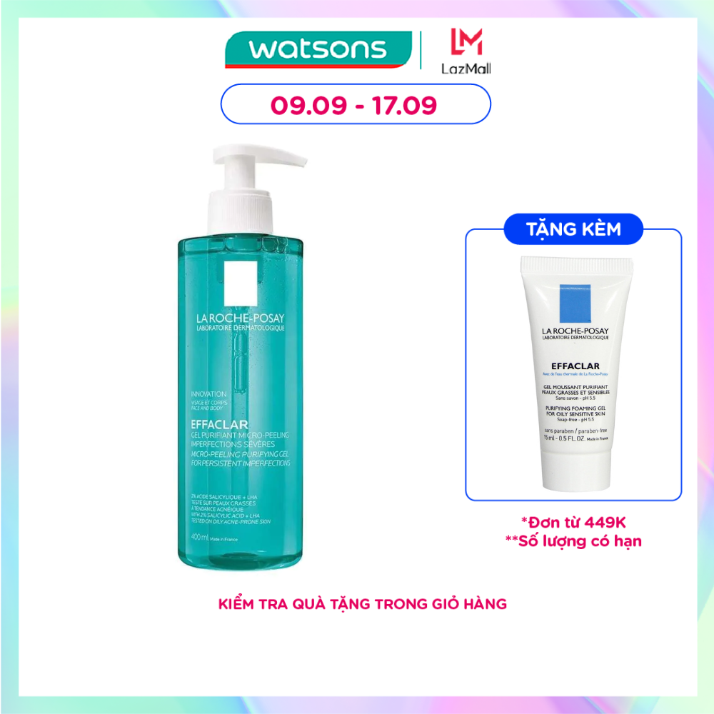 Gel Rửa Mặt & Tắm La Roche-Posay Effaclar Micro-Peeling Purifying Làm Sạch Bã Nhờn & Giảm Mụn 400ml