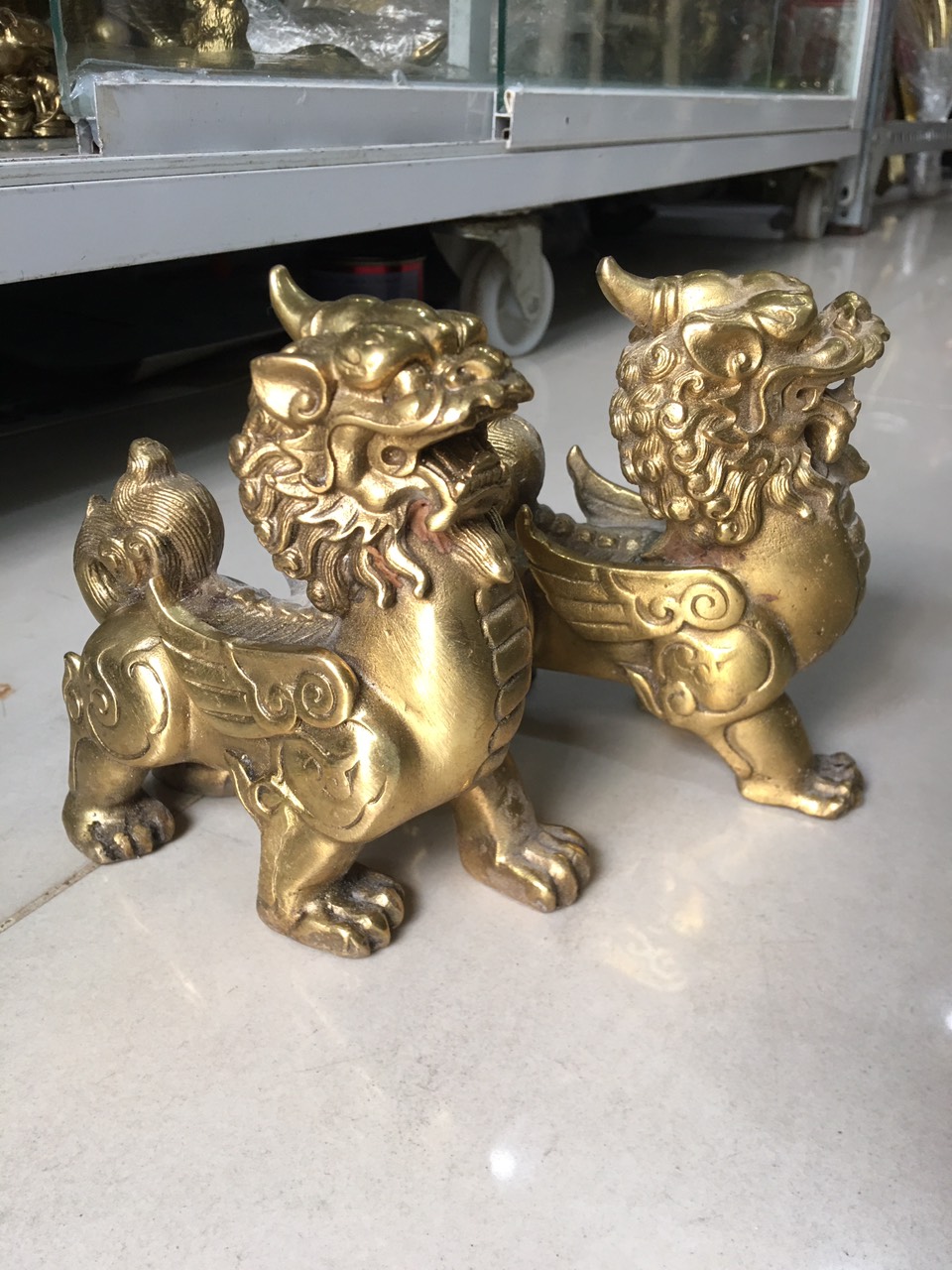 Cặp Tỳ Hưu Đúc Bằng Đồng Cao 10cm,Vật Phẩm Phong Thủy