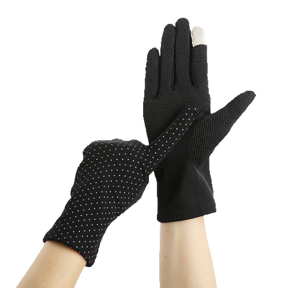 Hình ảnh Găng tay chống nắng nữ cảm ứng chống trơn trượt lỗ thoáng khí họa tiết chấm bi ren thời trang 2021