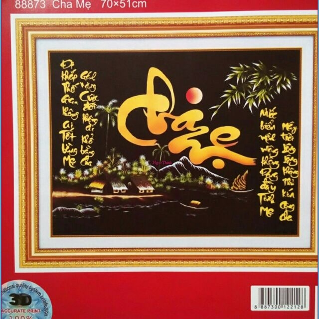 Tranh thêu chữ thập 3D Cha Mẹ (70*51cm) chưa thêu