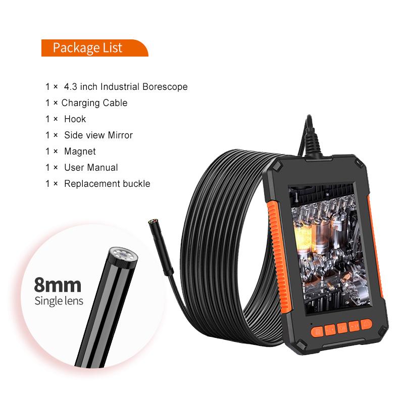 Industrial Endoscope Camera 1080P 4.3 " IPS Single Dual Lens Pipe Car Inspection Camera IP68 Waterproof 8 LEDs For Sewer Engine
