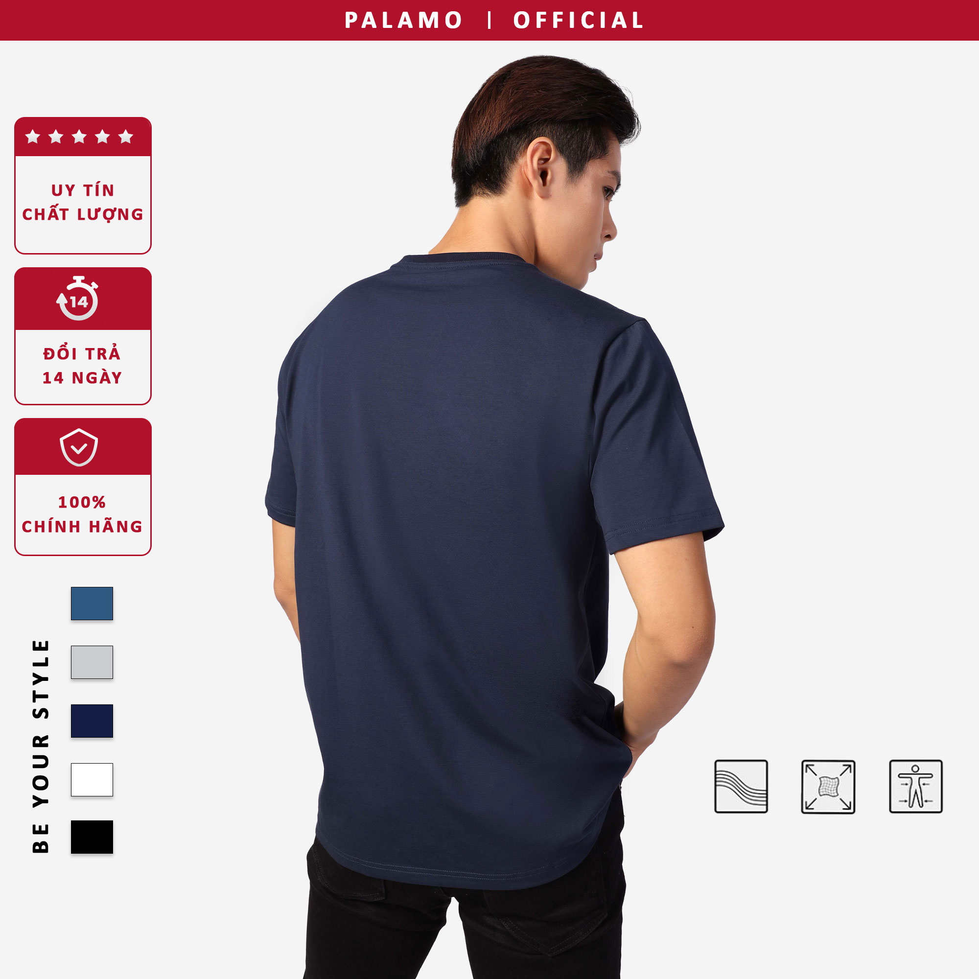 Áo thun nam cotton compact Palamo classic regular fit / màu xanh đen