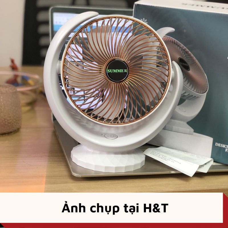 Quạt Mini Để Bàn Sạc Pin - Quạt Tích Điện Loại Lớn SUMMER Desktop Fan, Quạt Điện 3 Tốc Độ Gió, Tích Hợp Chế Độ Gập Thông Minh Sử Dụng 6-8 Tiếng