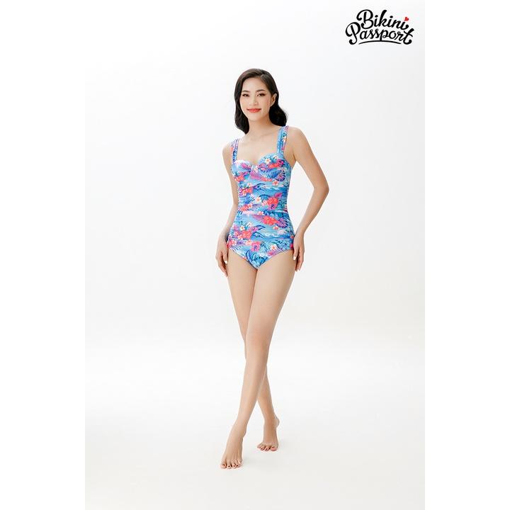 Bộ đồ bơi NỮ BIKINI PASSPORT kiểu Một mảnh áo gọng tạo nhún che bụng - Xanh da trời - BS397_BU