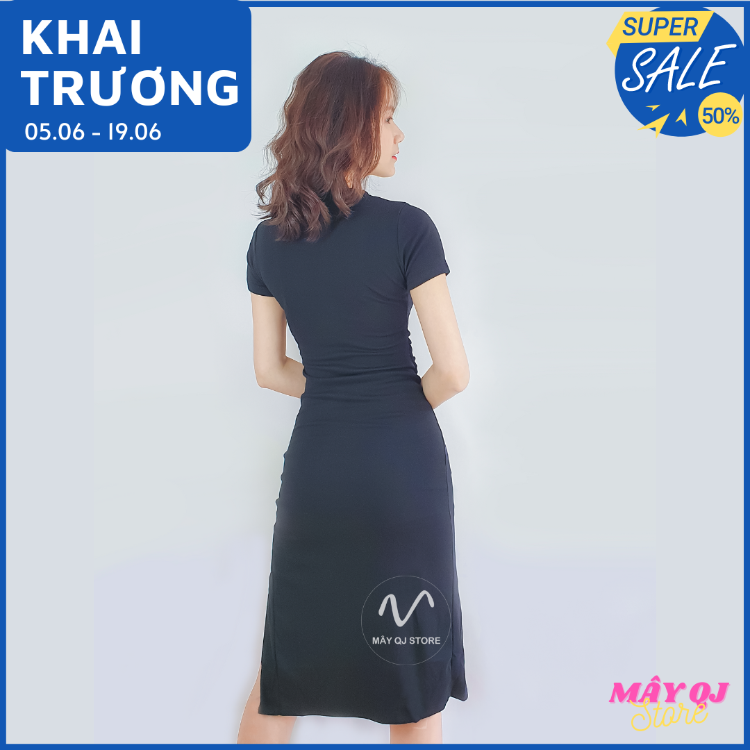 Đầm Nữ Ôm Body Tay Ngắn Dáng Dài Xếp Ly Eo Chất Vải Thun Cotton Mềm Mịn Quyến Rũ Freesize dưới 58kg