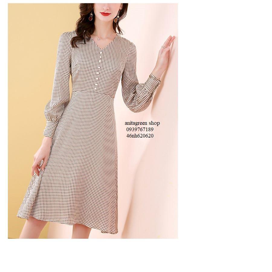 Nh620620-ĐẦM XÒE CHẤM BI TAY DÀI