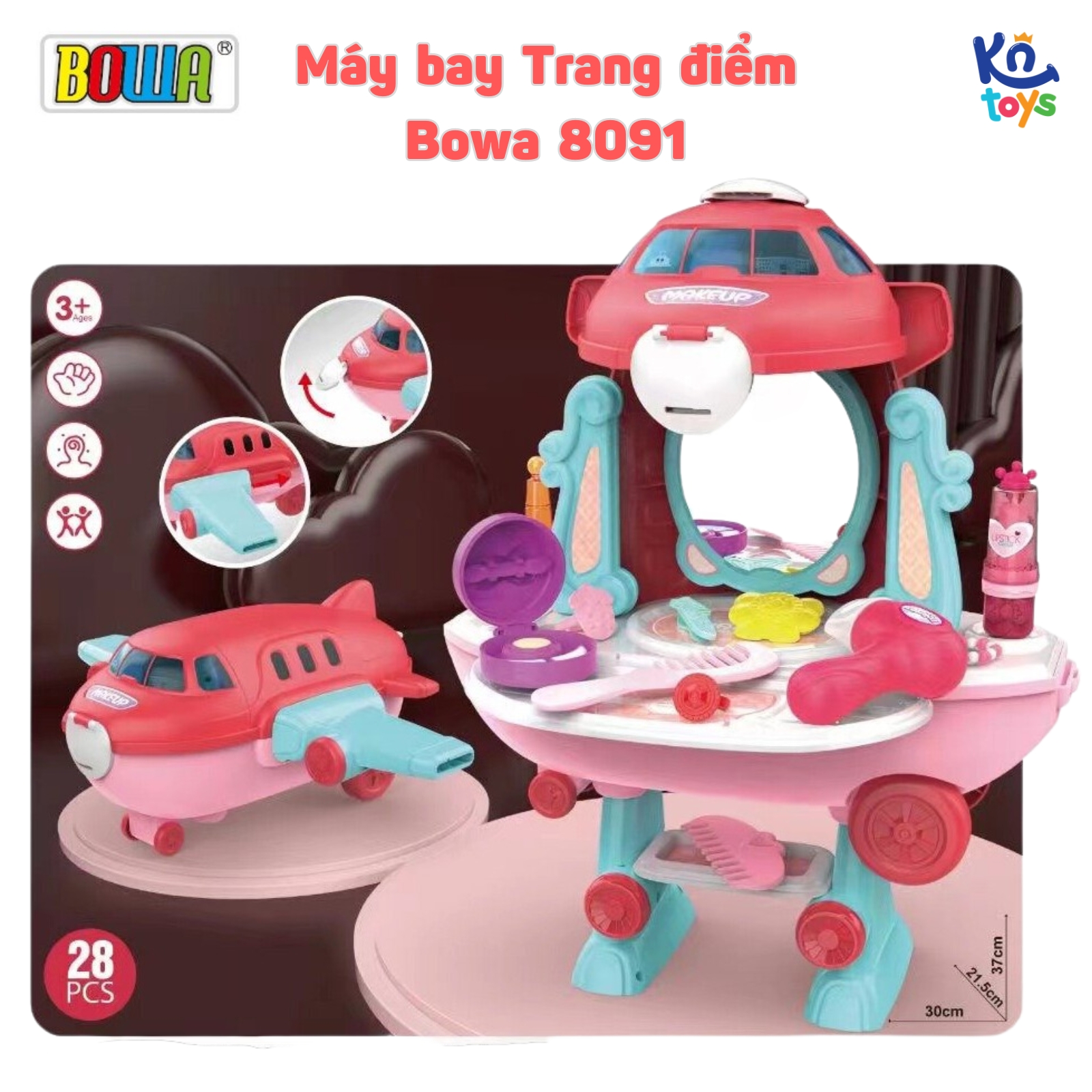 Bộ Đồ Chơi Hướng Nghiệp Nhập Vai Bowa 8091 - Máy Bay Trang Điểm 28 chi tiết 2 in 1