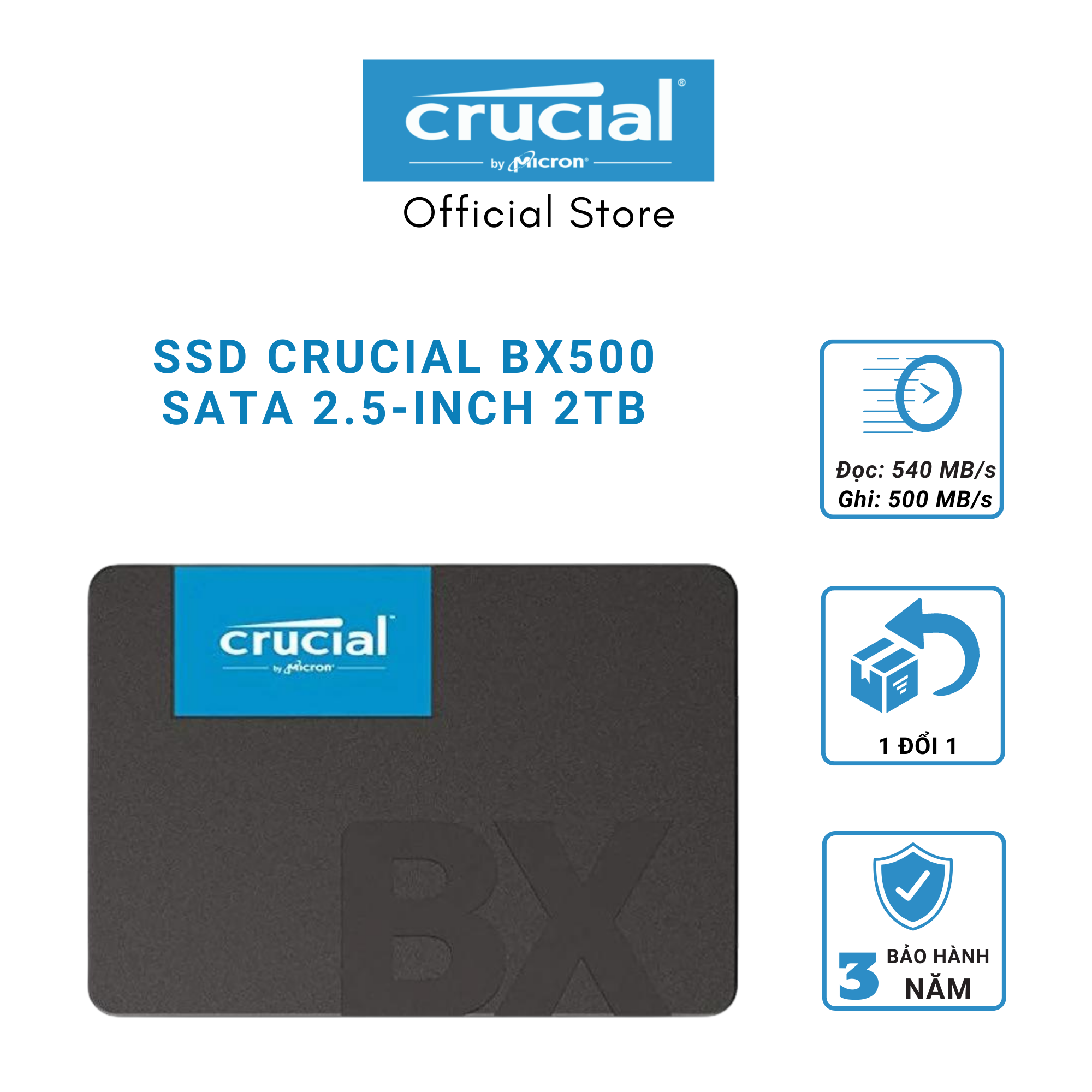 SSD Crucial BX500 3D NAND 2.5-Inch SATA III 2TB – CT2000BX500SSD1 - HÀNG CHÍNH HÃNG