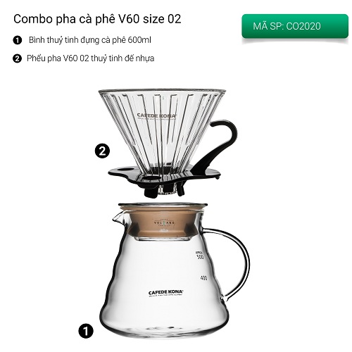 Bộ combo Gift Set pha cà phê V60 02 phổ thông CAFEDE KONA