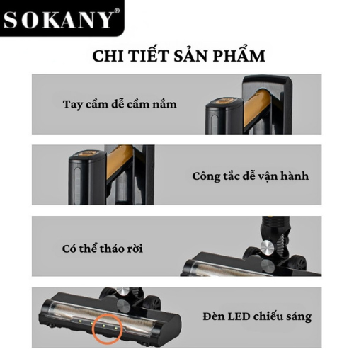 Máy hút bụi cầm tay sạc pin SOKANY SK-13026 công suất 3300W, lực hút cực mạnh 21kpa, hút sạch mọi góc - HÀNG CHÍNH HÃNG - DELIYA