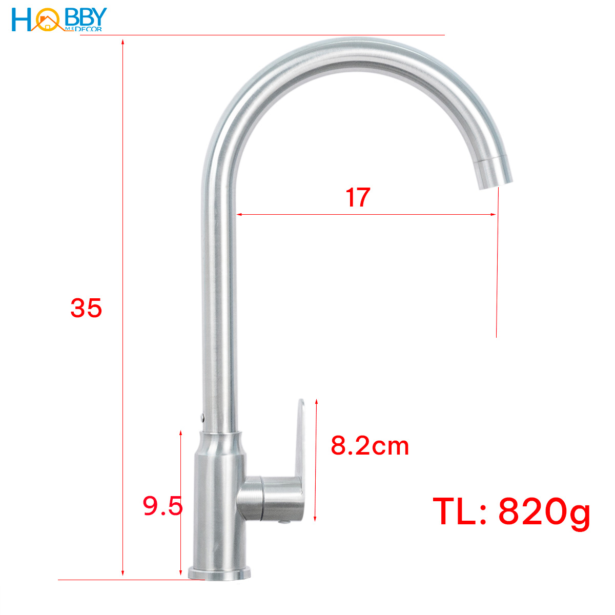 Vòi chậu rửa chén thân lạnh inox 304 kèm dây cấp Hobby home decor RL3