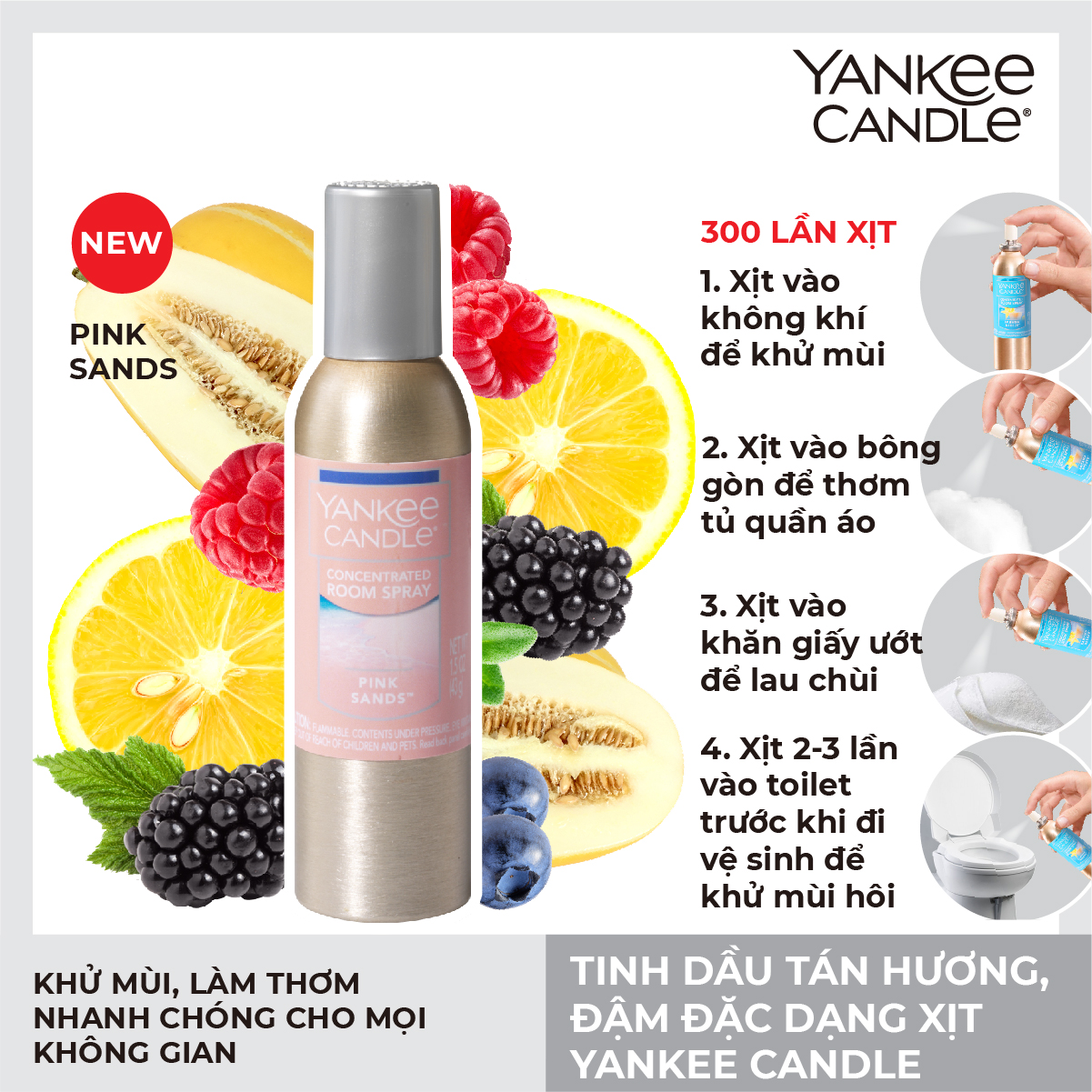 Tinh dầu tán hương đậm đặc, dạng xịt Yankee Candle - Pink Sands