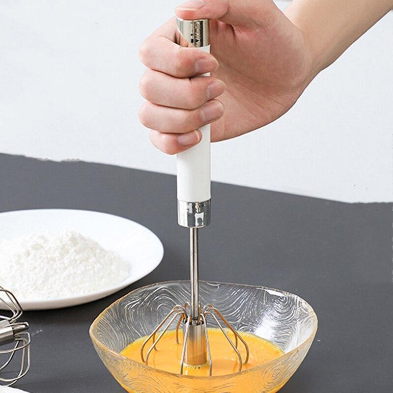 Semi-automatic Mixer Egg Beater Manual Self Turning Stainless Steel Whisk Hand Blender Egg Cream Stirring Kitchen Tools