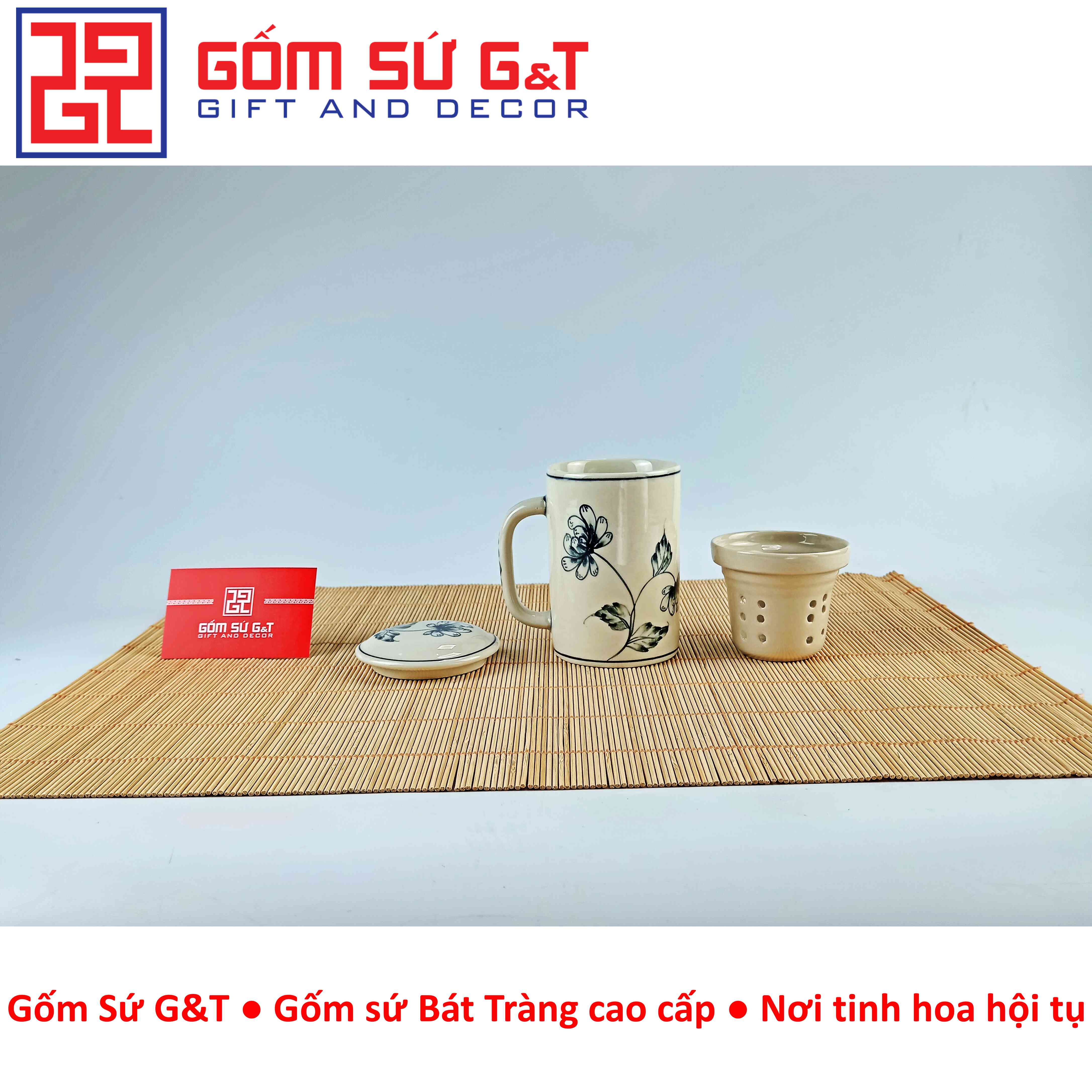 Cốc lọc trà vẽ hoa cúc tràm Gốm Sứ G&T