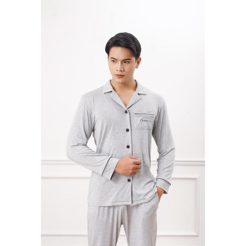 Bộ pyjamas nam dài tay vải bamboo tự nhiên cao cấp Chou's - màu ghi