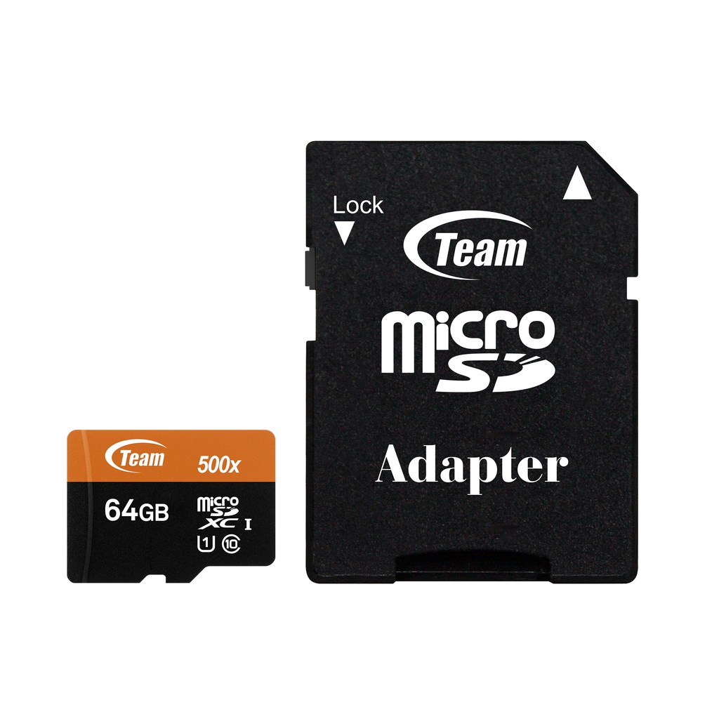 Thẻ nhớ microSDXC Team 64GB 500x upto 80MB/s class 10 UHS-I kèm Adapter (Đen cam) - Hàng chính hãng