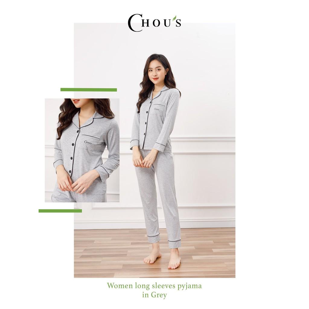 Bộ pyjamas nữ dài tay vải bamboo tự nhiên cao cấp Chou's - màu ghi