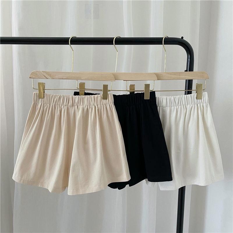 Quần short nữ ống rộng lưng cao DOLOXI cạp chun sau vải đũi đẹp Q12
