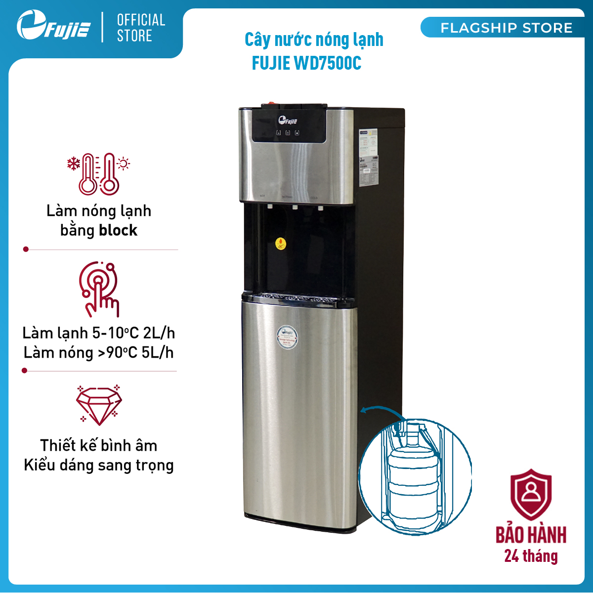Cây Nước Nóng Lạnh Bình Âm Cao Cấp Fujie Wd7500C - Hàng Chính Hãng