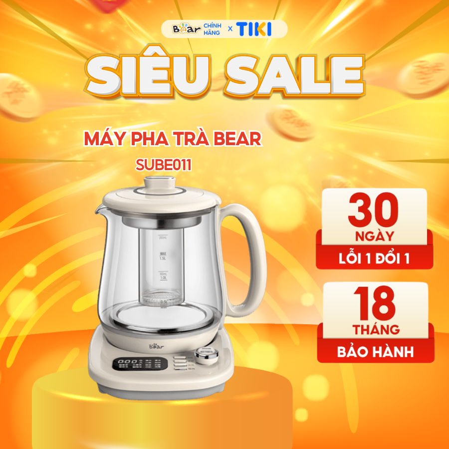 Máy Pha Trà Bear 12 Chế Độ Khử Clo An Toàn Đa Năng Chưng Yến, Pha Sữa, Hâm Sữa Cho Bé - Sube011-Hàng Chính Hãng